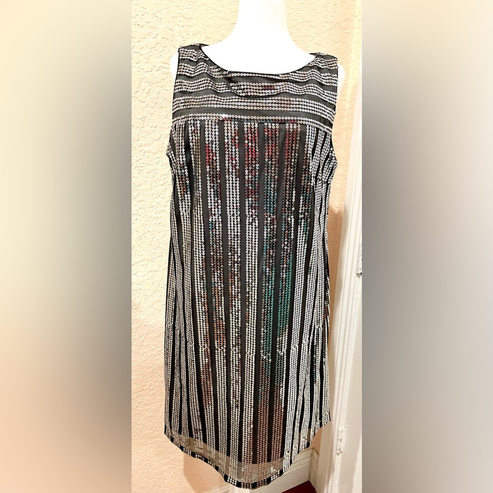 Black and white midi sequin dress